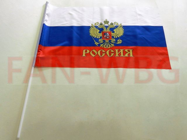 Флажки Россия на трубочке с навершием оптом со склада, размер 60х45 см.