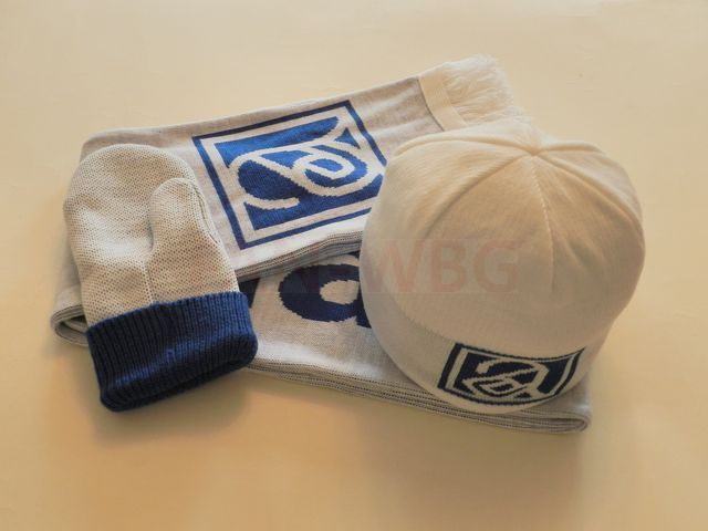 Комплекты: Варежки, шапка, шарф с логотипом.